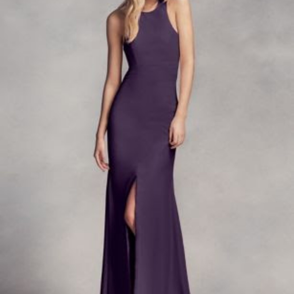 Long Halter Bridesmaid Dress with Skirt Slit